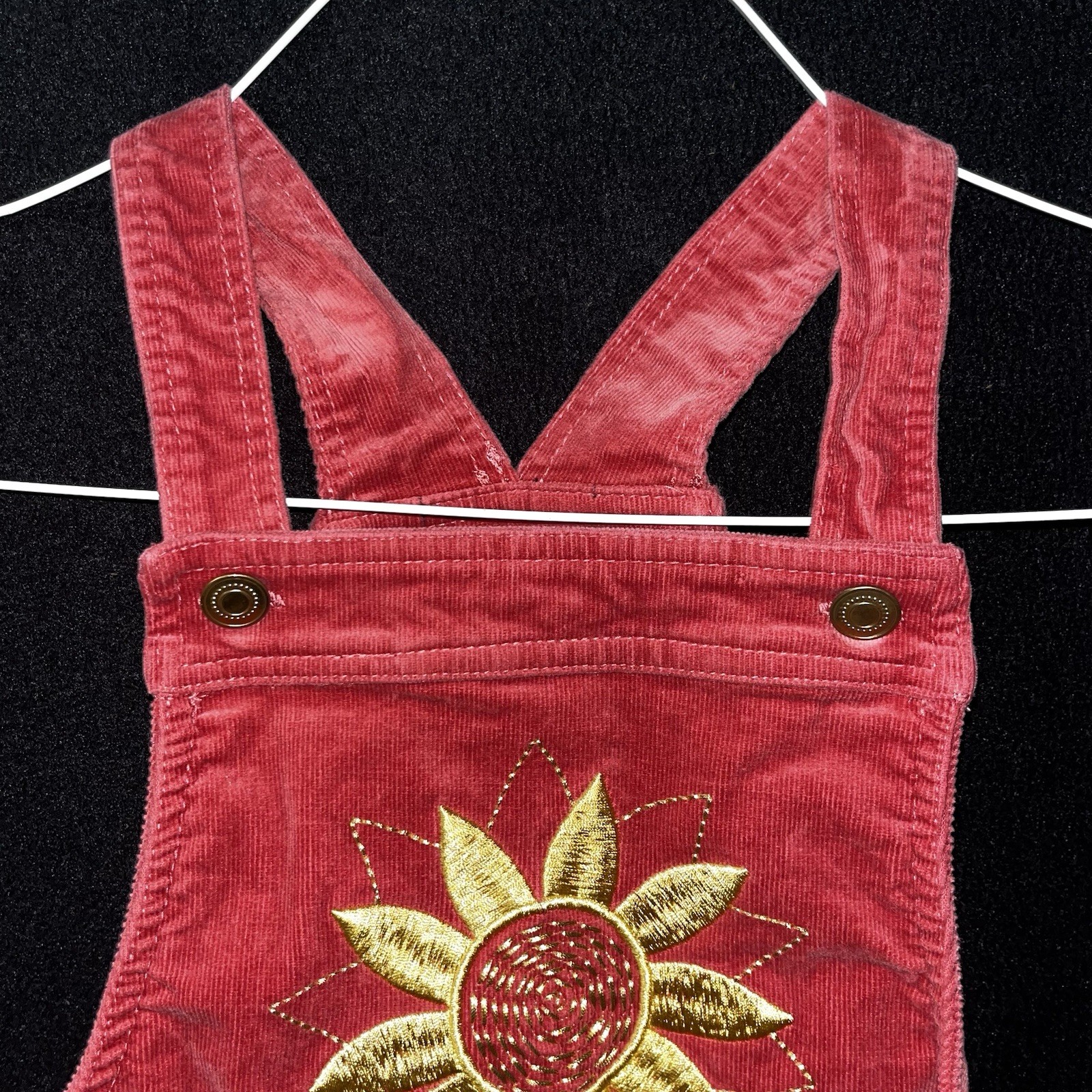 Cynthia Rowley SZ 6 Corduroy Overall Dress Embordered Sunflower