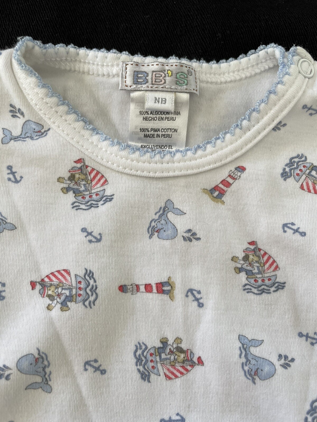 BB’s EUC/NWOT? White/Blue/Red Peruvian Pima Cotton Bodyshirt & Footie Pants-NB
