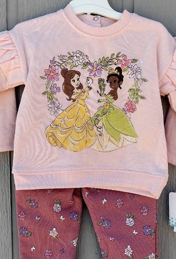 Disney princess Belle princess Tiana toddler outfit Sweatshirt Pants 6/9M Girls