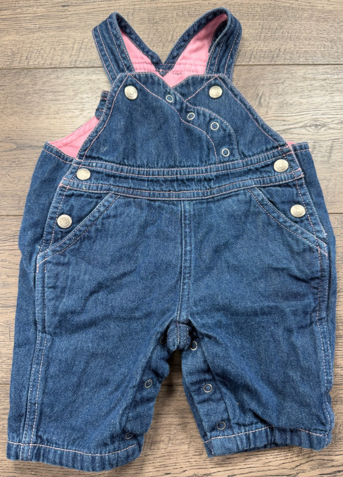 Baby Girl Clothes Vintage Gap Up to 3 Month Blue Pink Lined Overalls