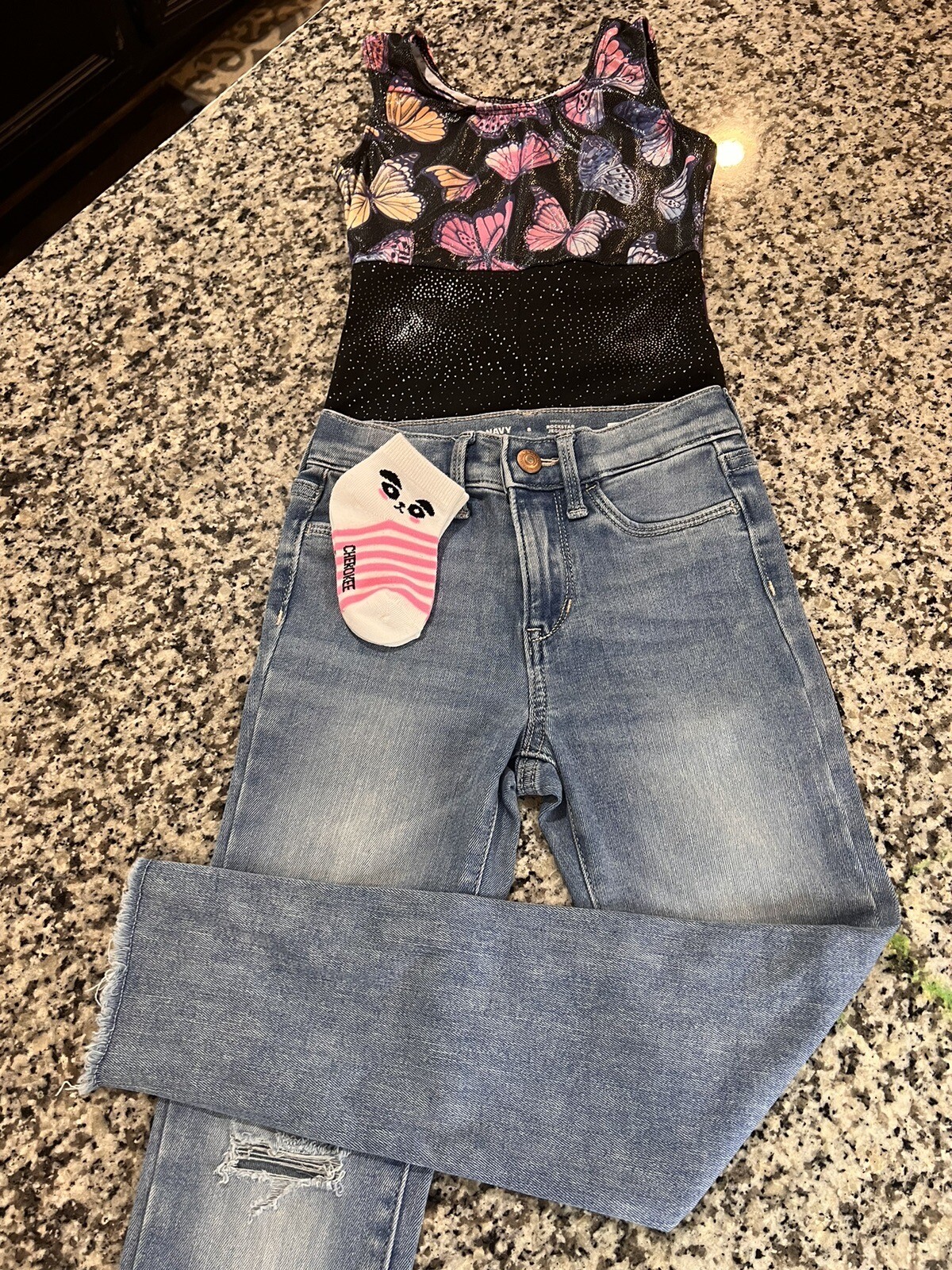 Old Navy Dancers’ 🦋Leotard & Jeans Stitch Fix Set w/ socks Sz 7/8 Fast Shipping