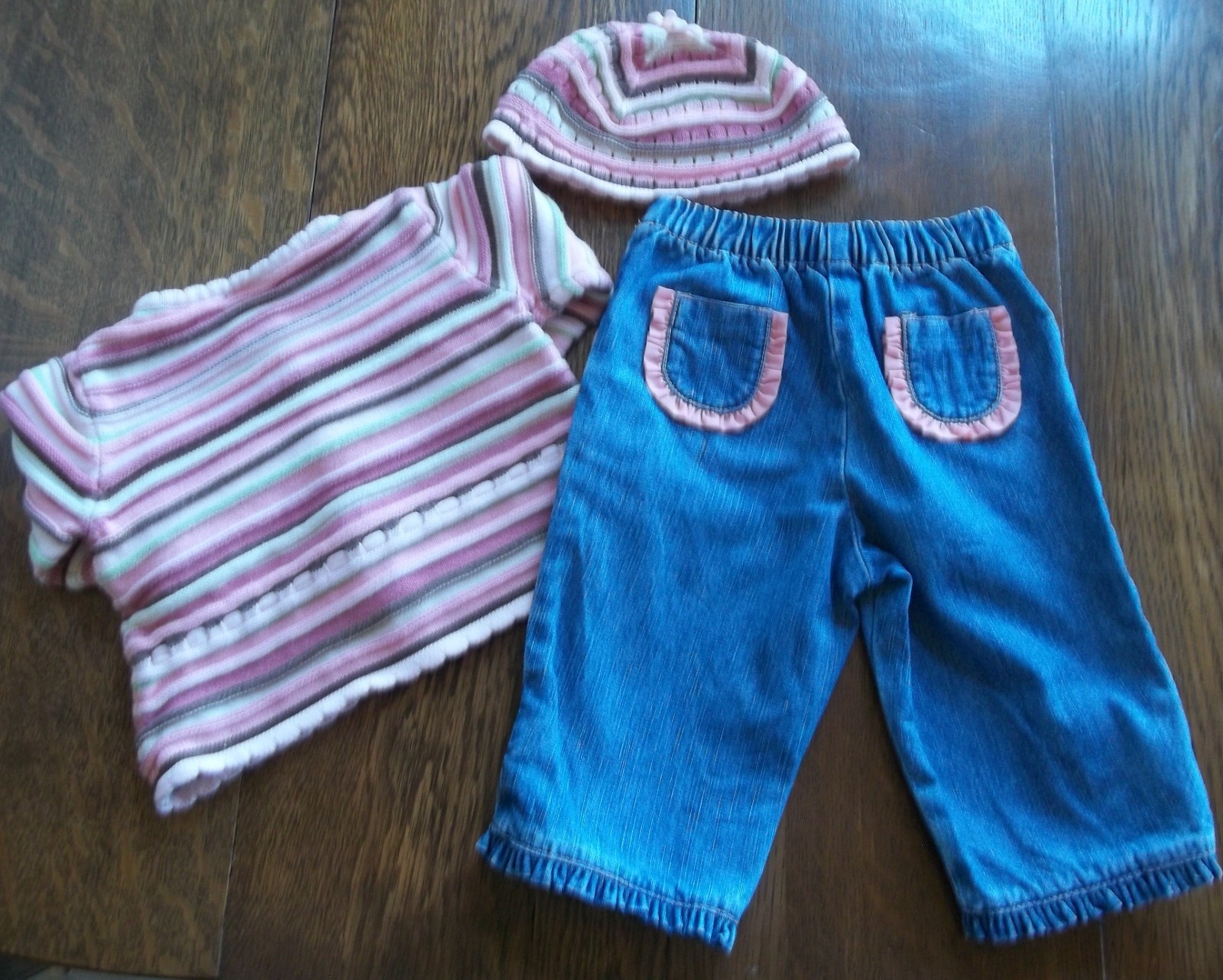Gymboree ’05 Grown With Love chunky cardigan sweater hat jeans 6-12 12-18