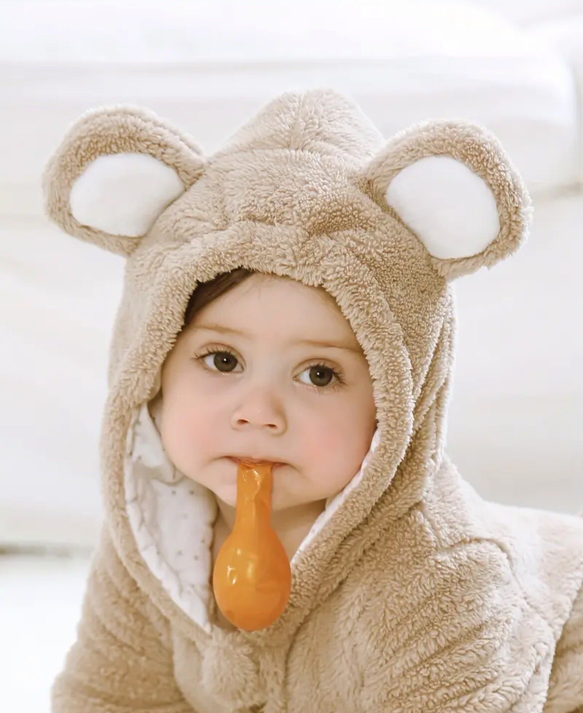 Baby Teddy Bear Fleece Romper Hooded Zip One-Piece Cozy Outfit 6/9M