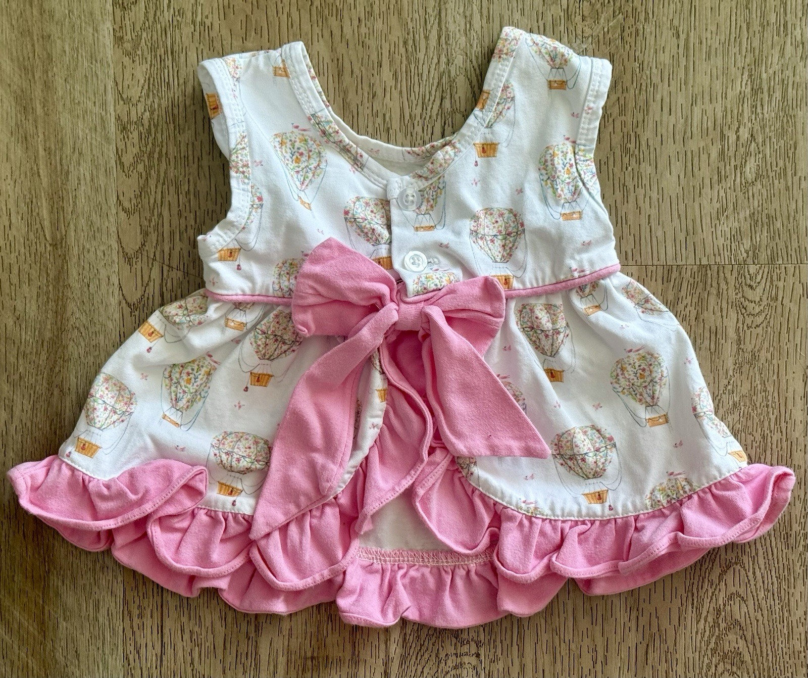 Stitchy Fish Swing Top & Bloomers Set Pink Hot Air Balloons Baby Girl Size 6m