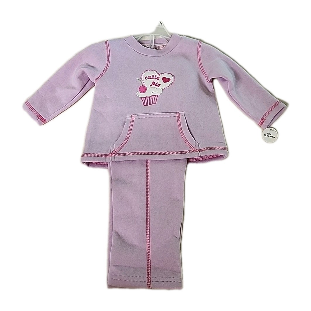 NWT Little Lindsey Cutie Pie Baby Girl Lilac 2 PC Cupcake Fleece Outfit Size 12M