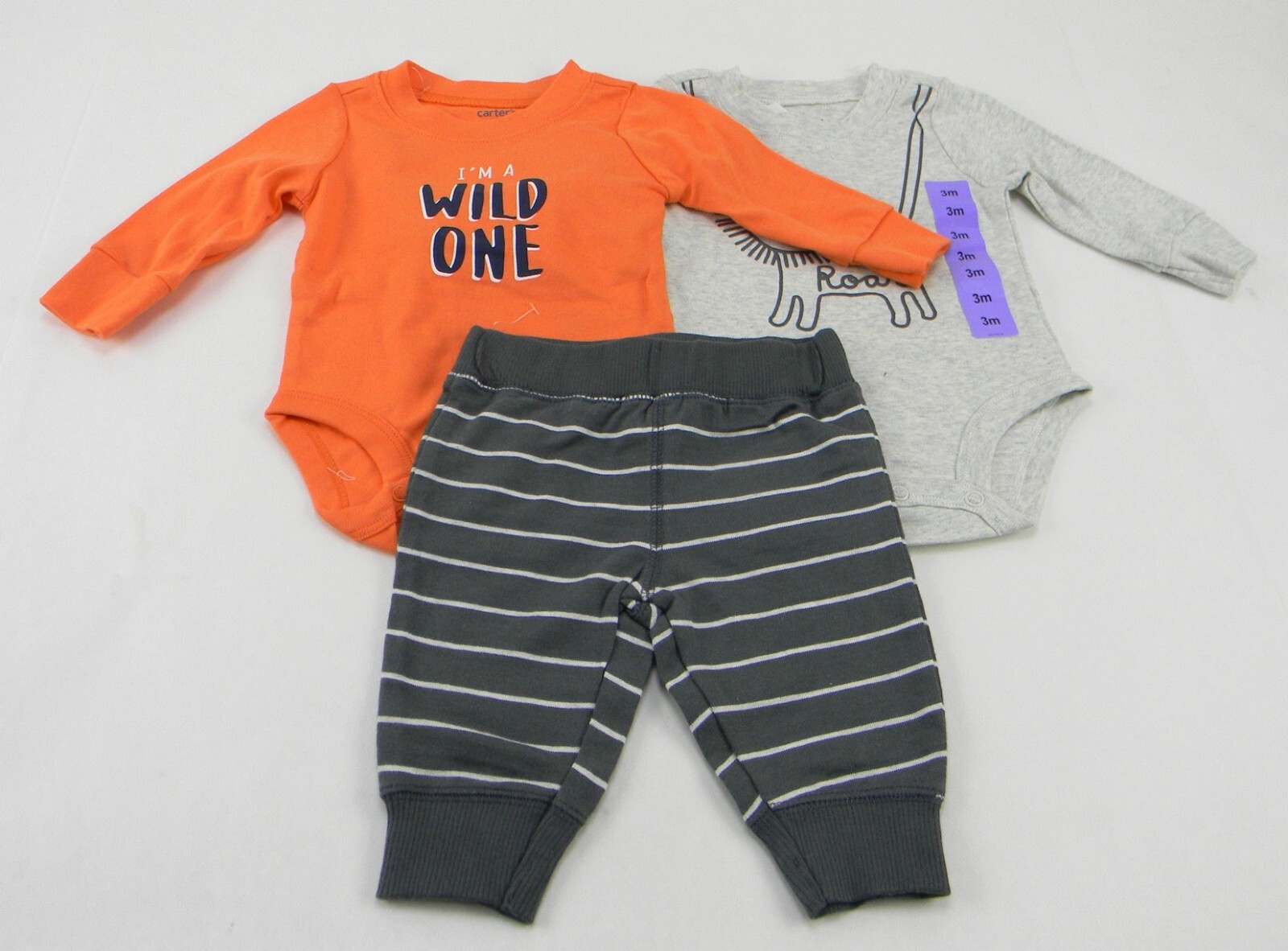 Carter’s Baby Boy 3-PC Layette Set Bodysuit/Pants Orange/Gray Size 3 Months