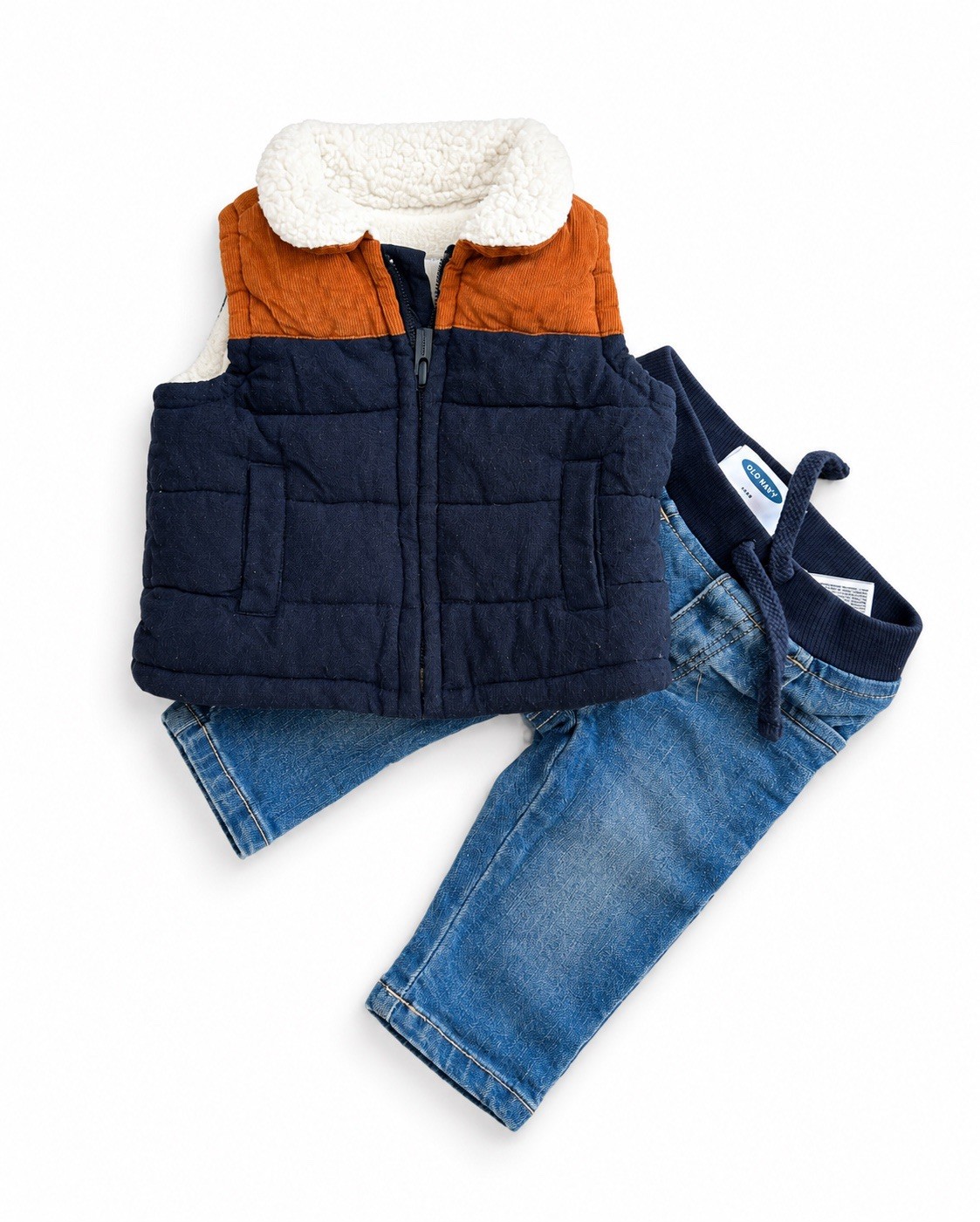 Old Navy Unisex Baby 2-Piece Zip Vest + Denim Pants Set, 0-3 Months
