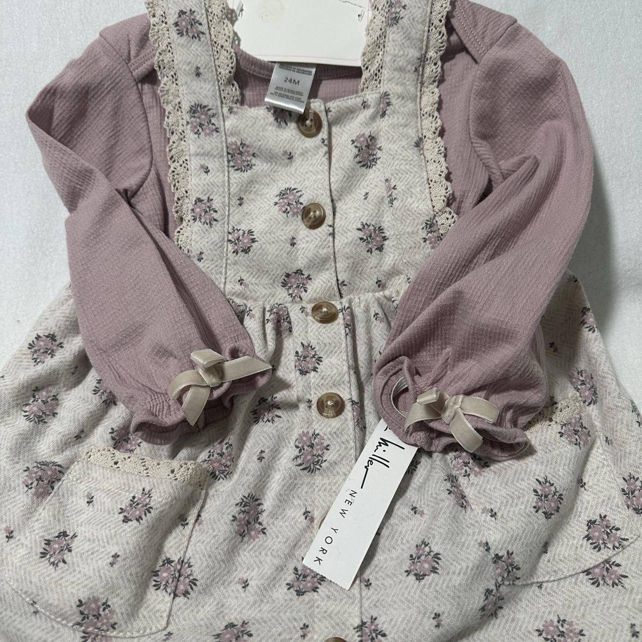 Nicole Miller NY Purple Floral Dress Set 3Pc Long Sleeve Bodysuit Headband 24M