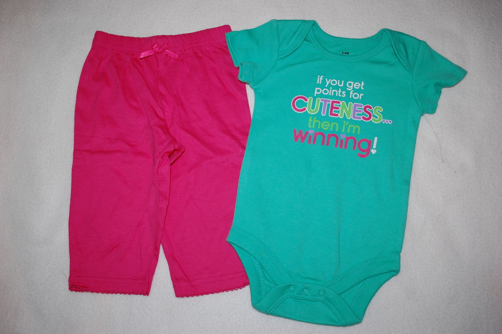 Baby Girls ROMPER T-SHIRT Lt Green CUTENESS..WINNING Pink Knit Pants 3-6 MO