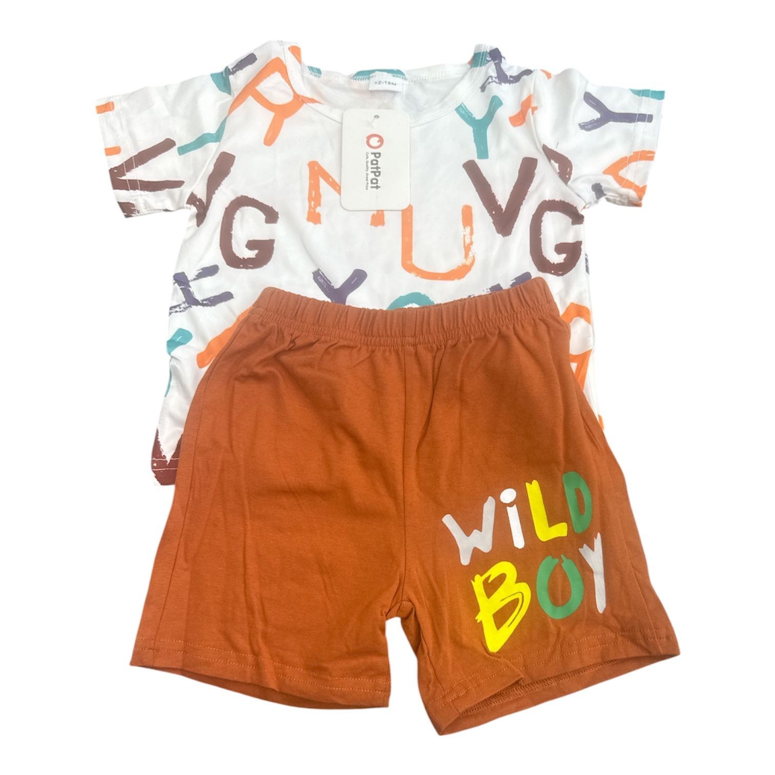 PatPat 12-18 Months Alphabet Print Short Sleeve T-Shirt & Orange Shorts Set