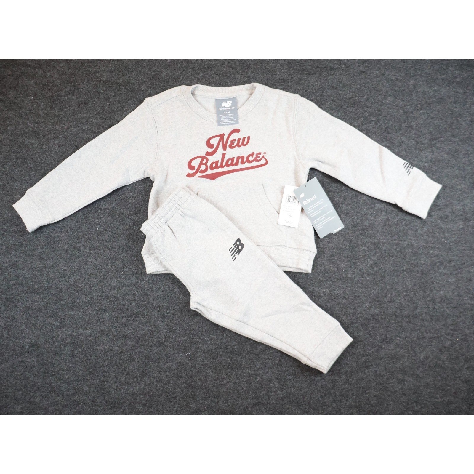 New Balance Boys 2PC Fleece Set 18 Month Gray Sweatshirt Jogger Pants Logo NWT