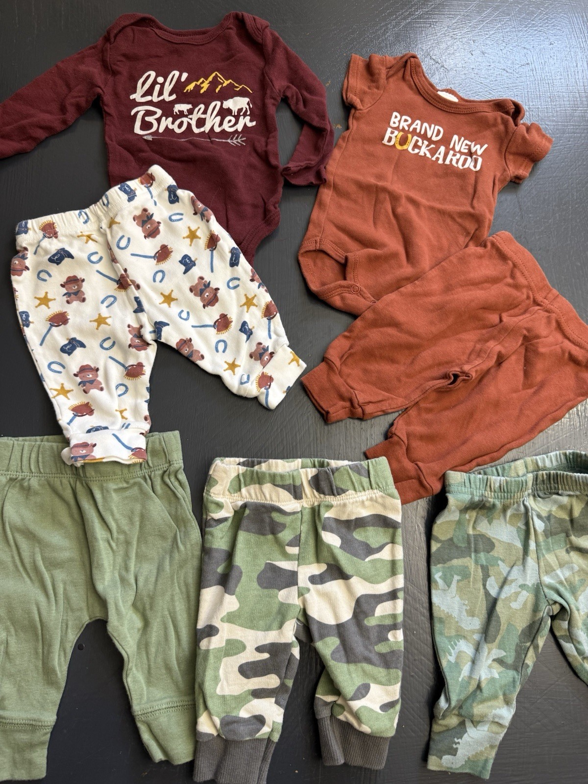 Carters 3-6 Month Outfits & Cotton Knit Pants Camouflage & Cowboy