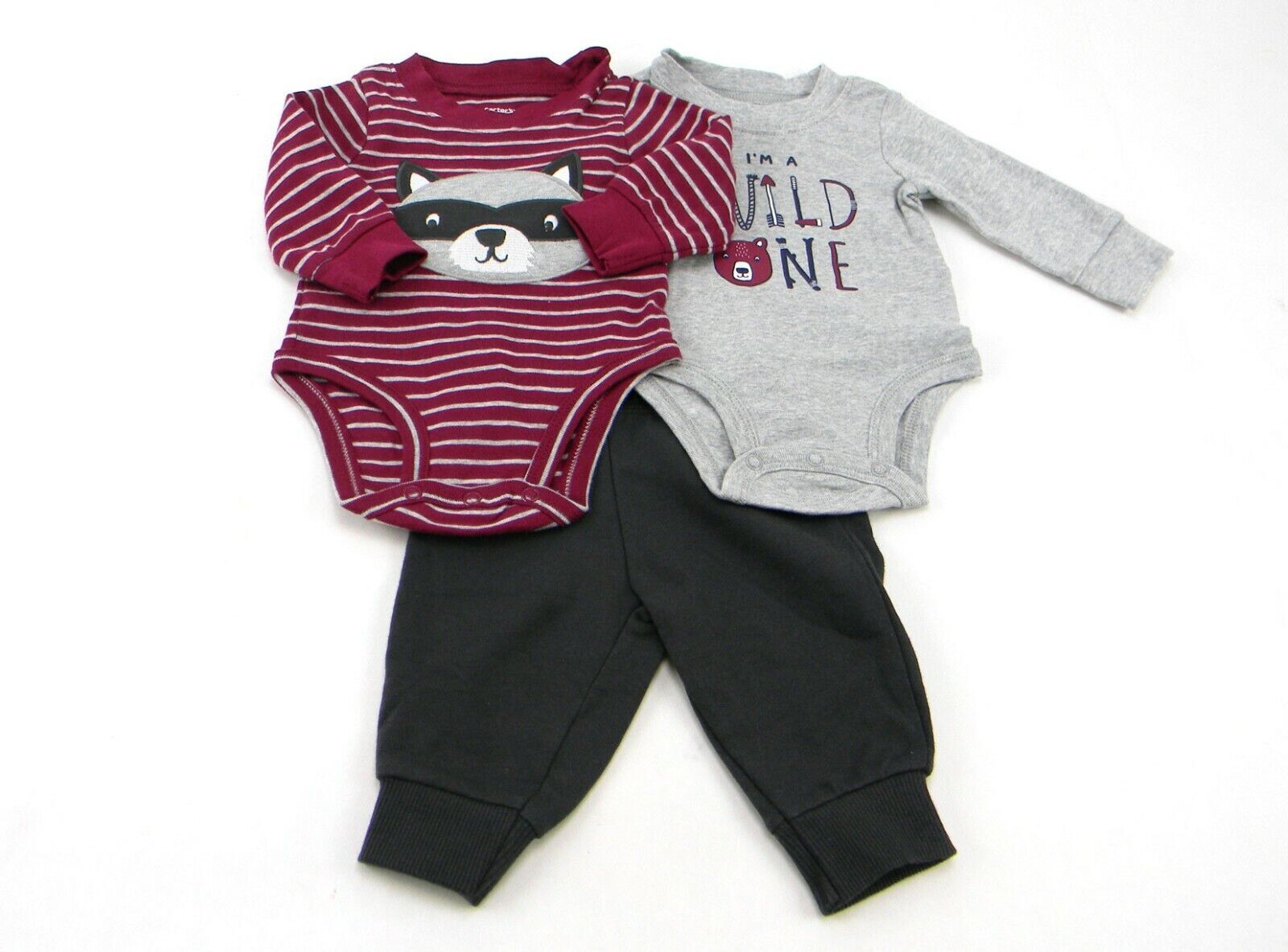 Carter’s 3-pc Layette Set Baby Boy’s Gray/Red Bodysuit/Pants Size 3 Months