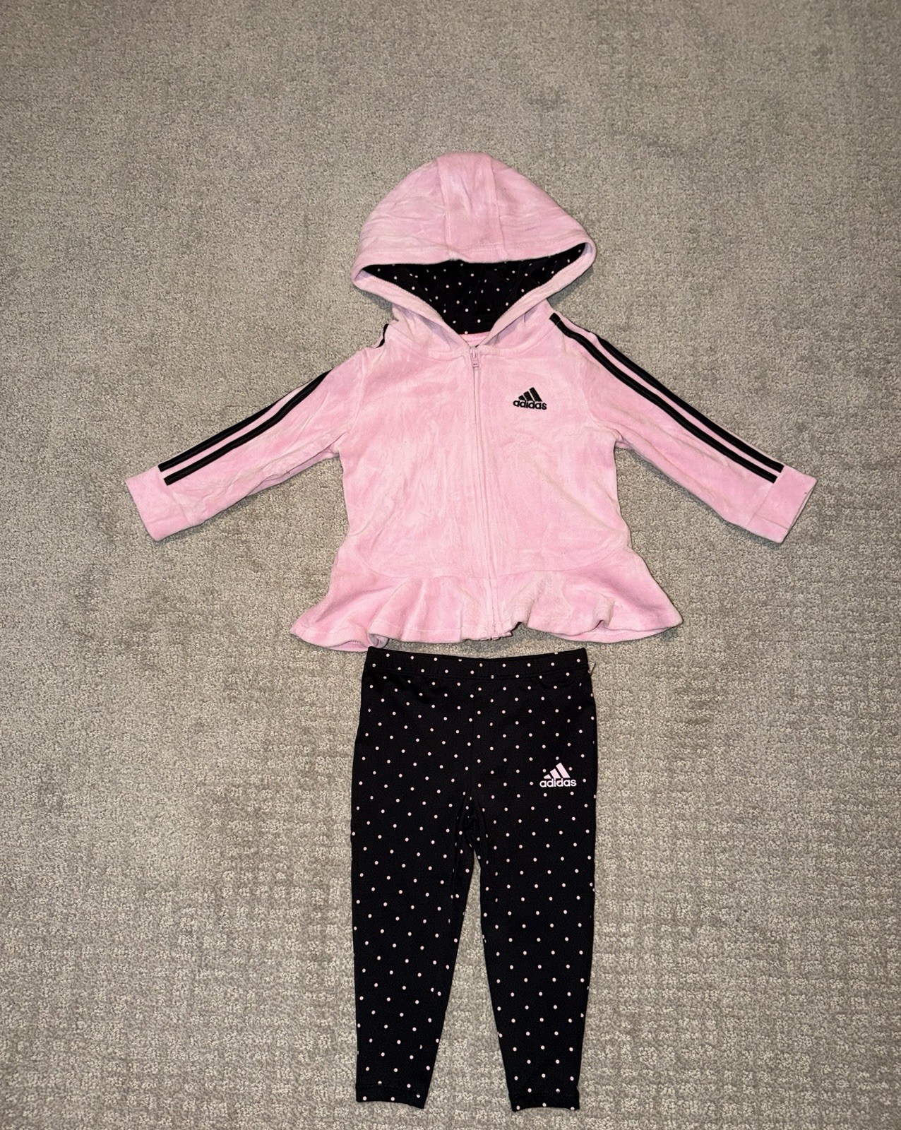 Adidas Baby & Toddler Pink Hoodie & Polka Dot Pants Set Size 18M