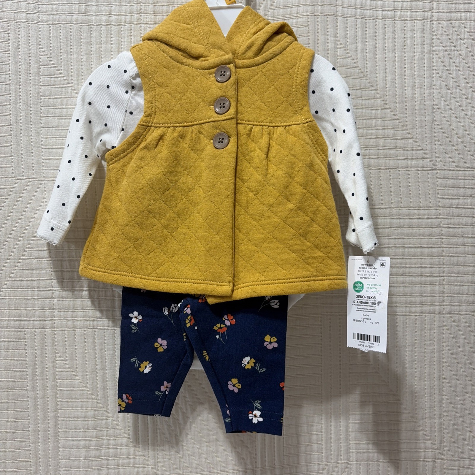 Carters 3 Piece LS Vest Pant Newbornnew