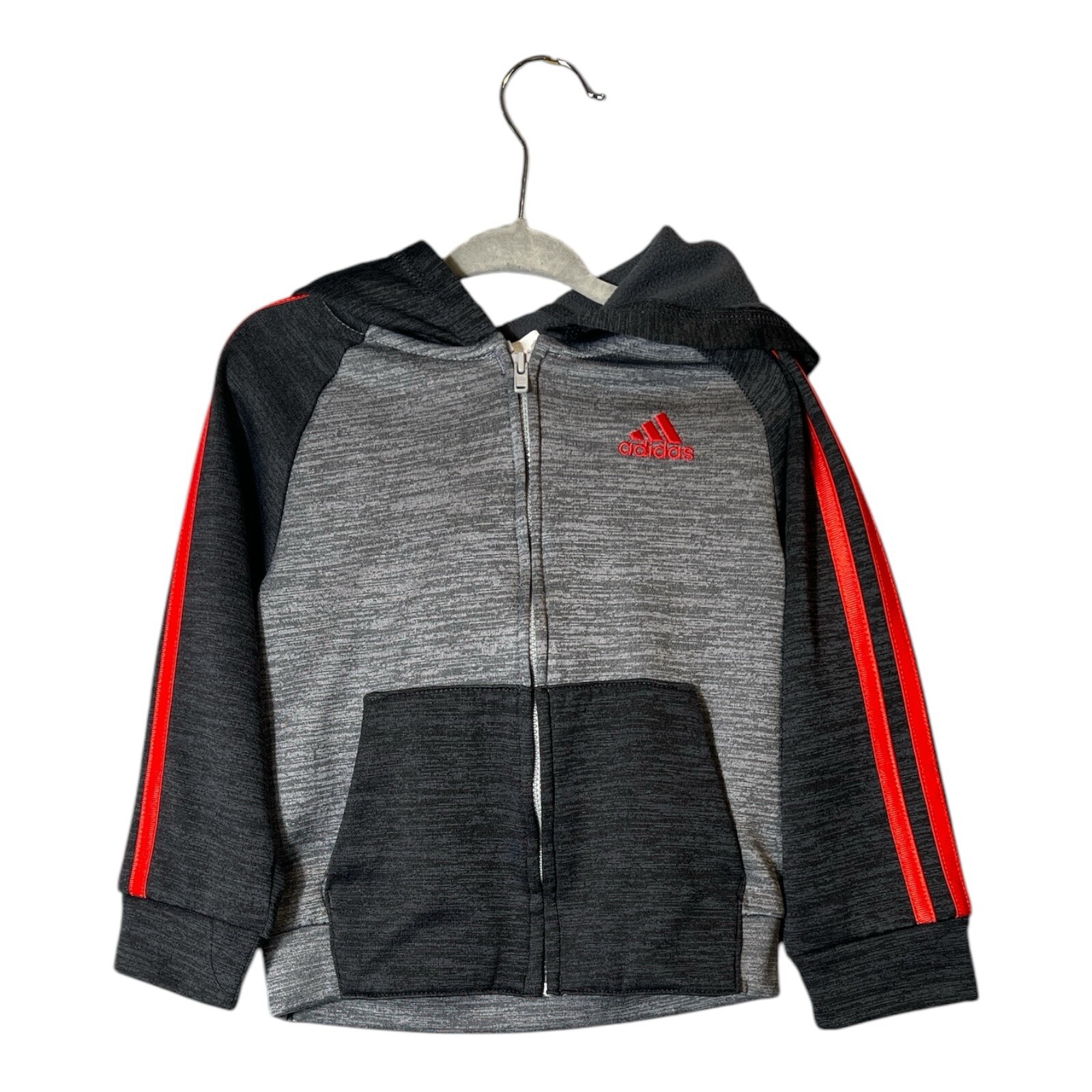Toddler Boy Adidas Melange Fleece Jacket and Pants Set in Gray and Red, Size 2T