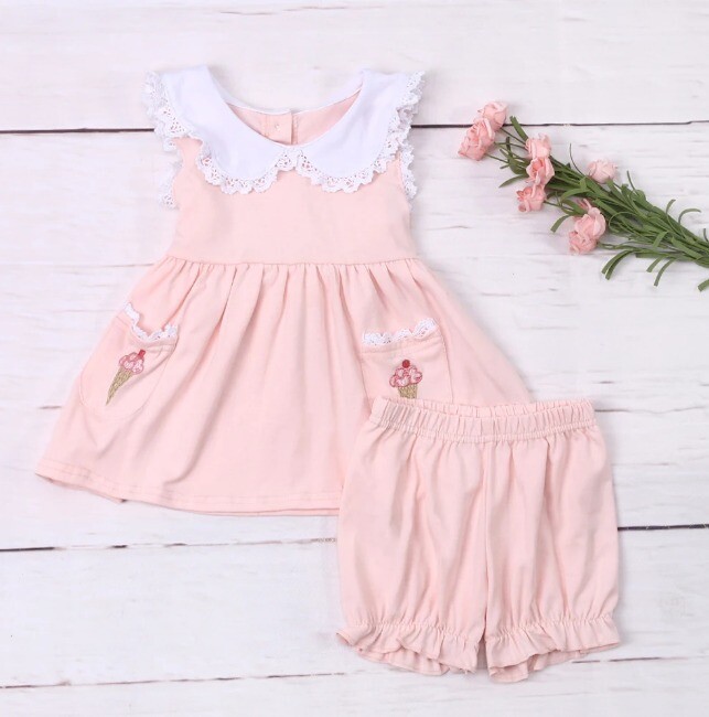 NEW Boutique Girls Pink Ice Cream Tunic & Shorts Outfit Set