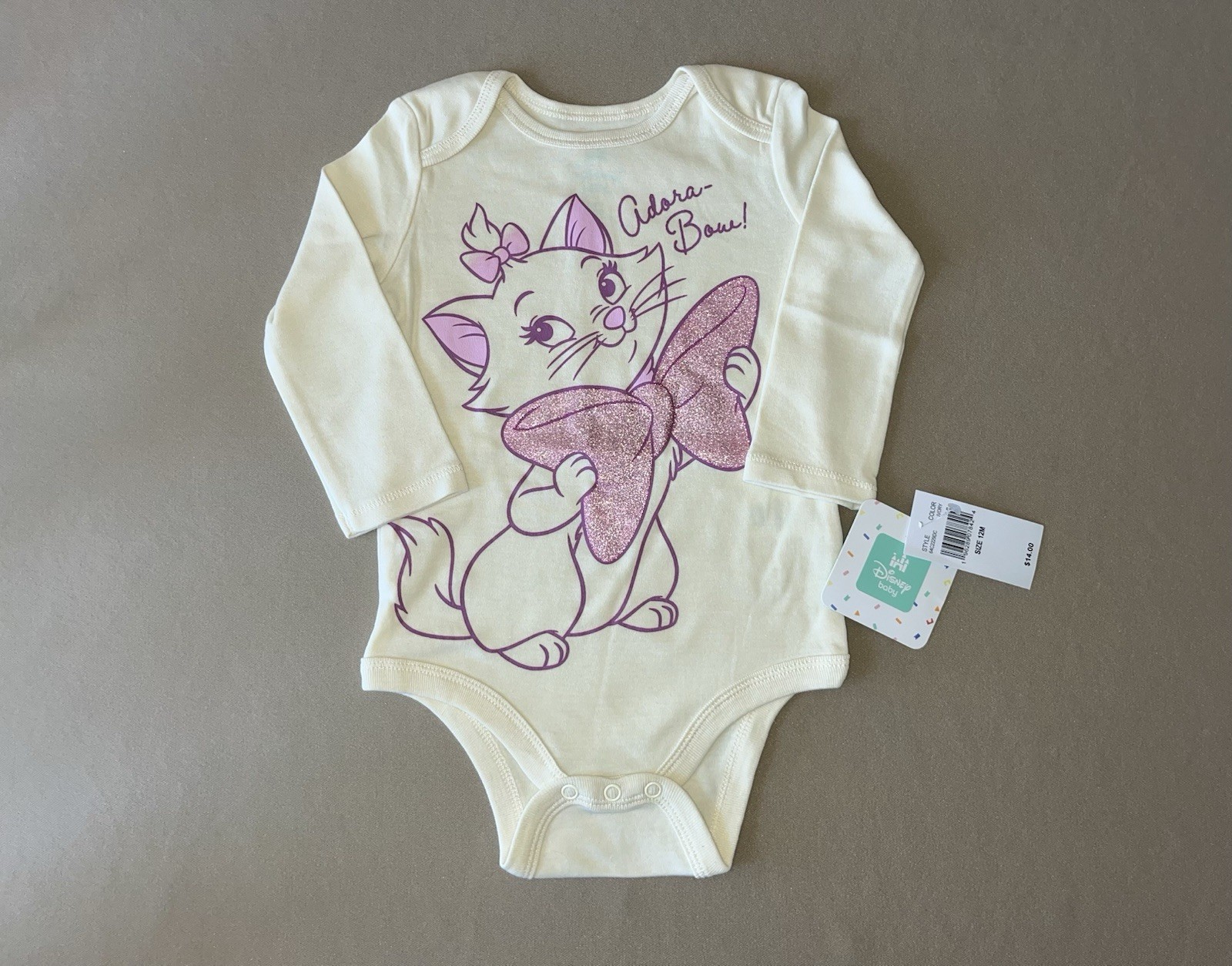 Disney Baby Girls Aristocats “Marie” 12 Months One-Piece Bodysuit, New With Tags