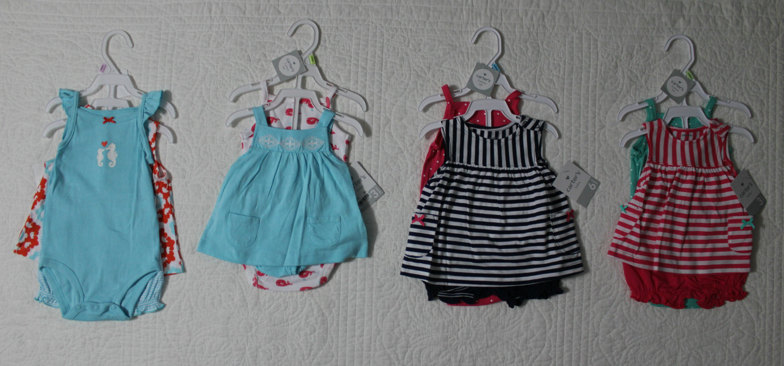 NEW CARTERS BABY GIRLS 3 PIECE OUTFIT SET SHIRT BODYSUIT SHORTS VARIOUS STYLES