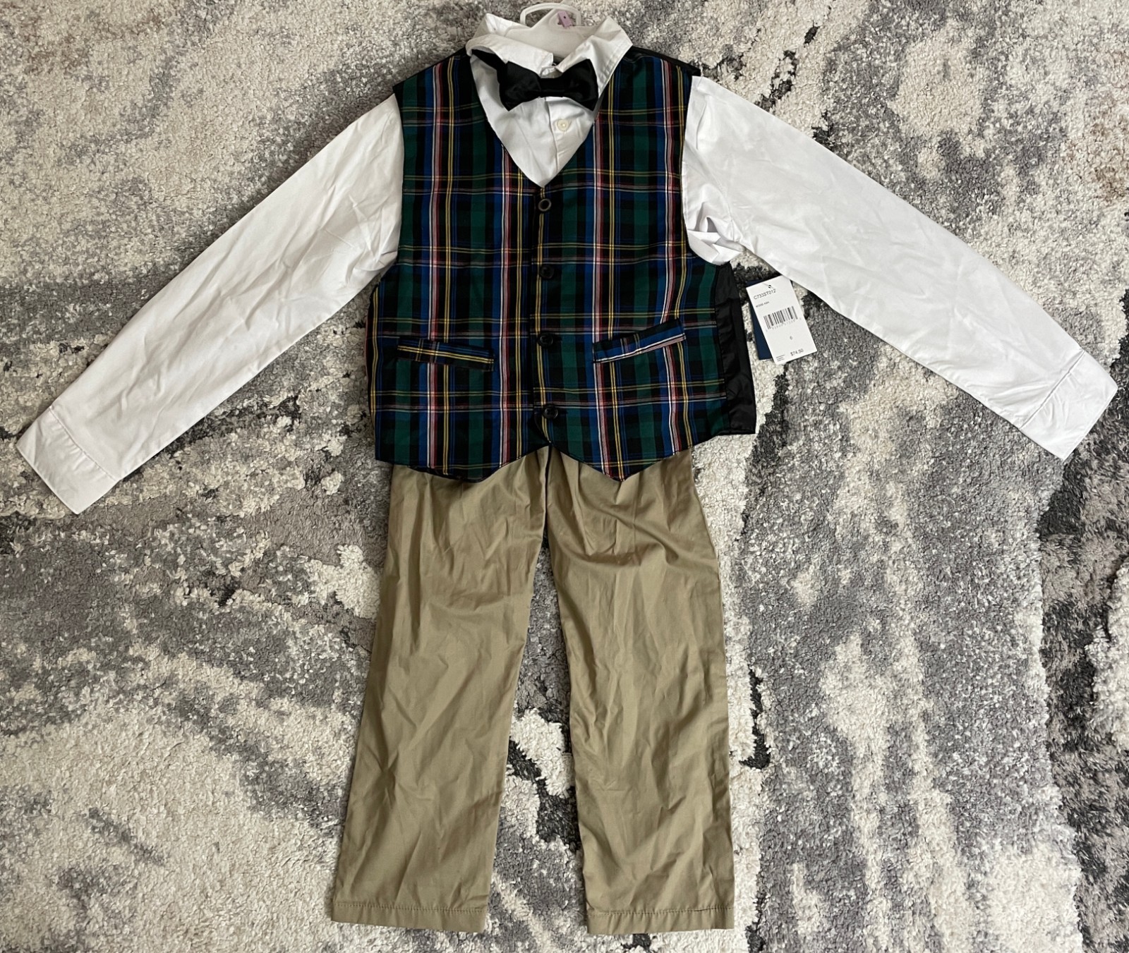 CHAPS Toddler Boy’s Long-Sleeve Dress Pants, Shirt, Vest & Tie (Wood Ash, 6T)