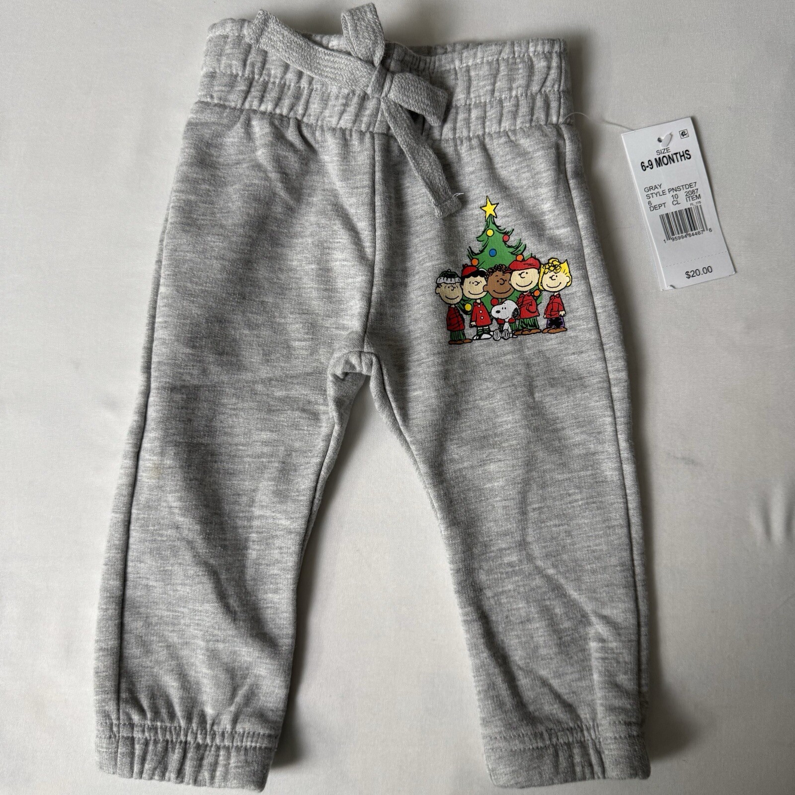 Peanuts Christmas Baby Sweatpants 6-9 Months Unisex Heather Gray Brand New