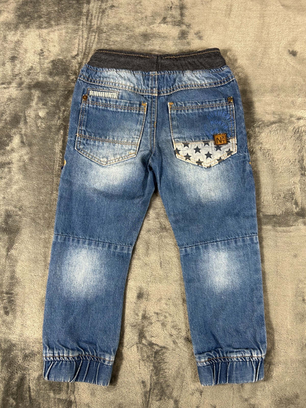 Next UK Denim Truck Jeans Outfit Boys 3-4 Years Embroidered Appliques Elastic