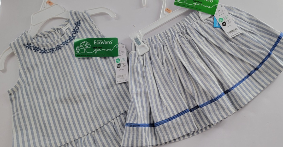 Carter’s Toddler Girls 2-Piece Striped Tank Top Tee & Skort Set Size 2T Blue