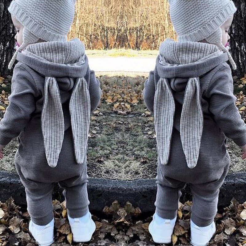 Newborn Infant Bunny Ear Hooded Jumpsuit Cute Babywear Easter Bunny Romper-Beige