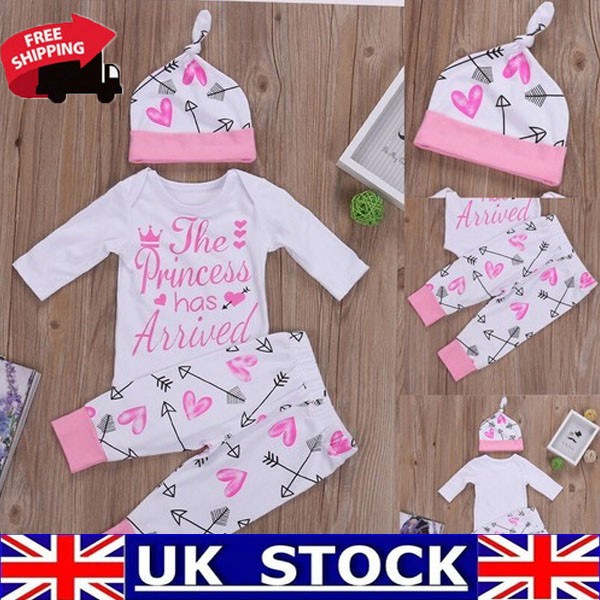 Newborn Baby Girls Clothes Romper Flower Print Pant Hat Headband Outfit New