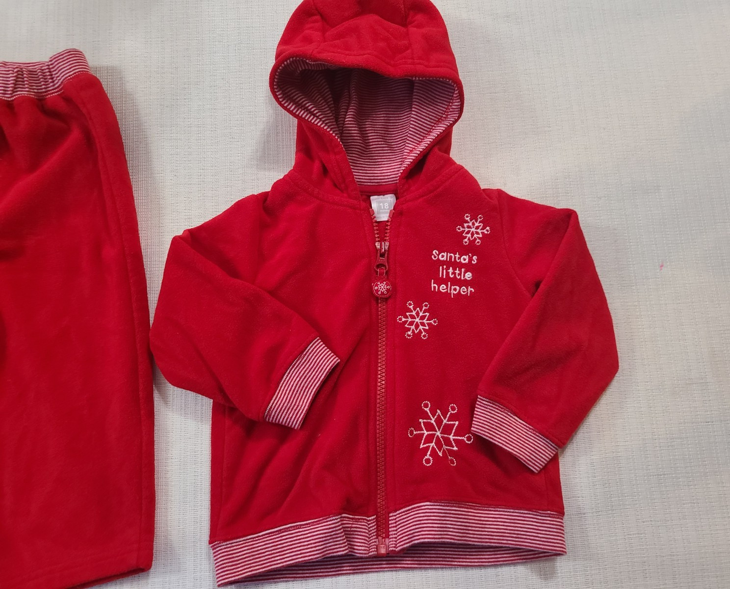 Vtg. Baby Carters 18 Month 2Pc Fleece Santa’s Little Helper Hooded Jacket Outfit