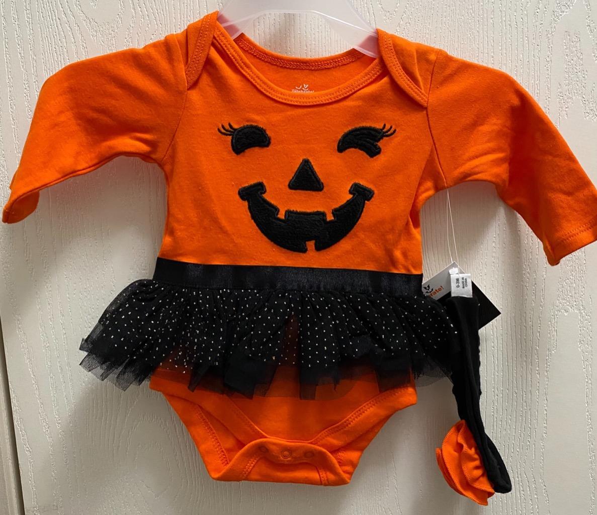 Halloween Baby Girl Pumpkin BodySuit Tutu Outfit 0-3 mo. 2 pc Orange + Black NWT