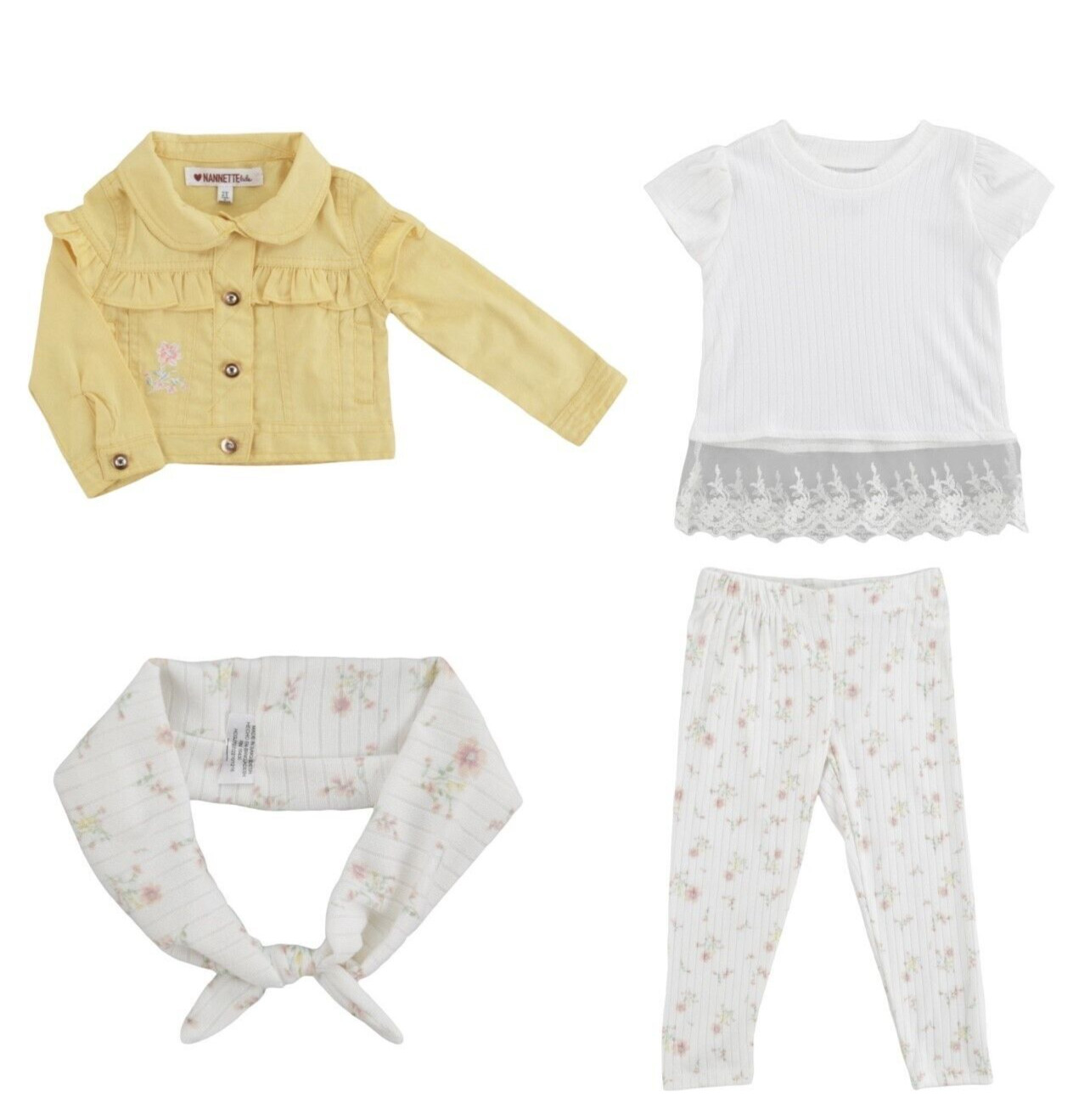 NWT Nannette Toddler Girls 3Pc Jacket Set With Headband, Yellow White, SIZE 2T