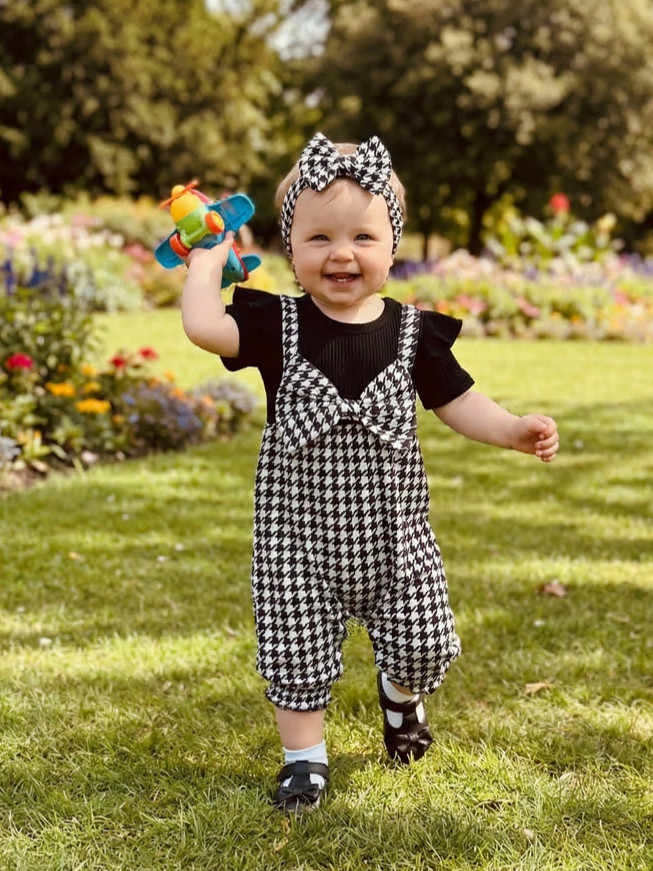 Newborn Baby Girl Outfit Long Sleeve Bee Print Jumpsuit+Bow knot Headband
