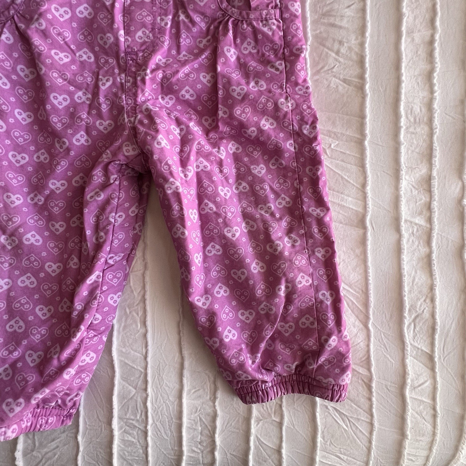 Oshkosh B’gosh Fleeced Lined Overalls Girl 12 Month Pink with Hearts Snow Bibs