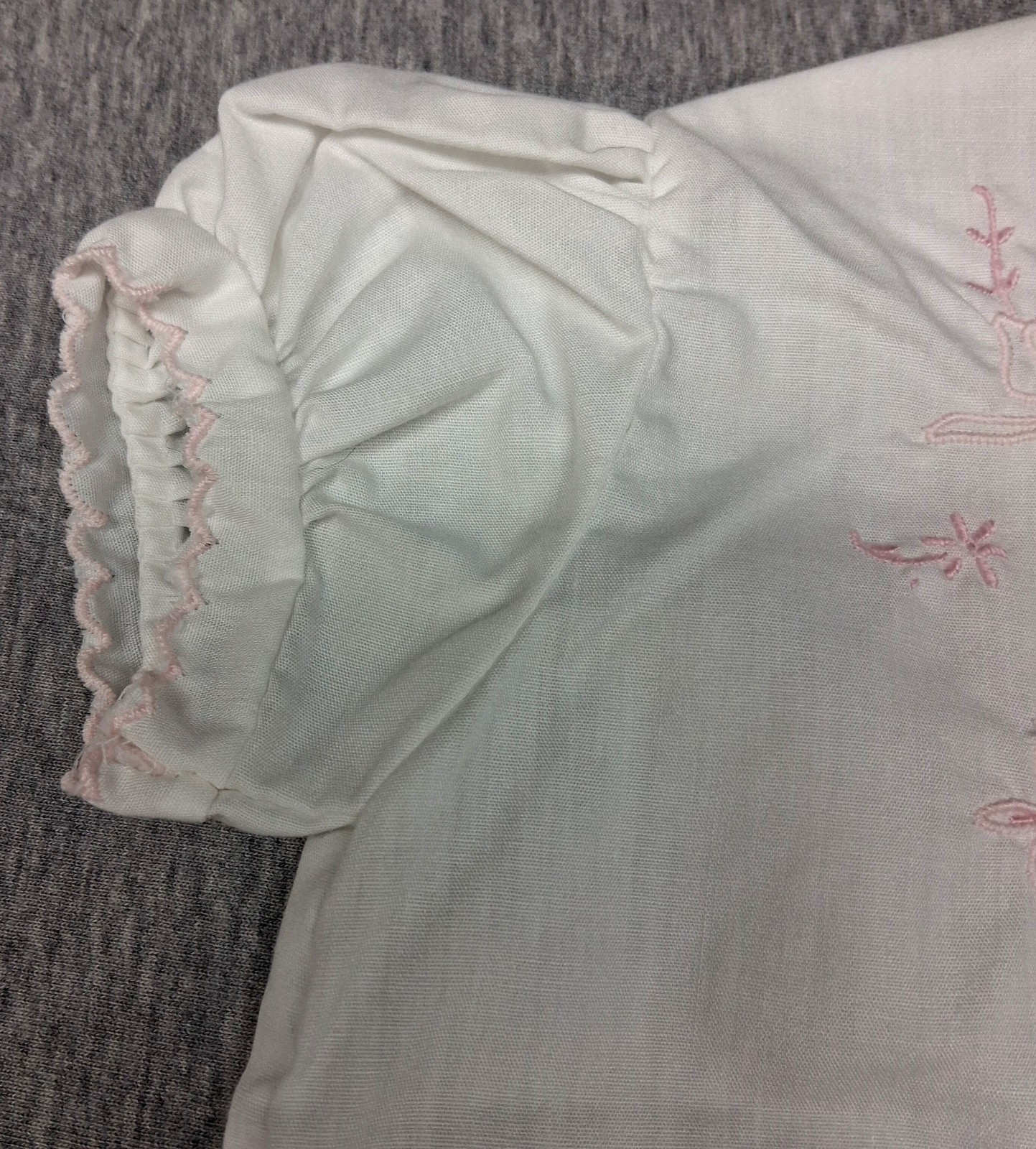 2 PC White Dress w/ Pink Trim Floral Embroidery Top & Vinyl Bottoms~Philippines