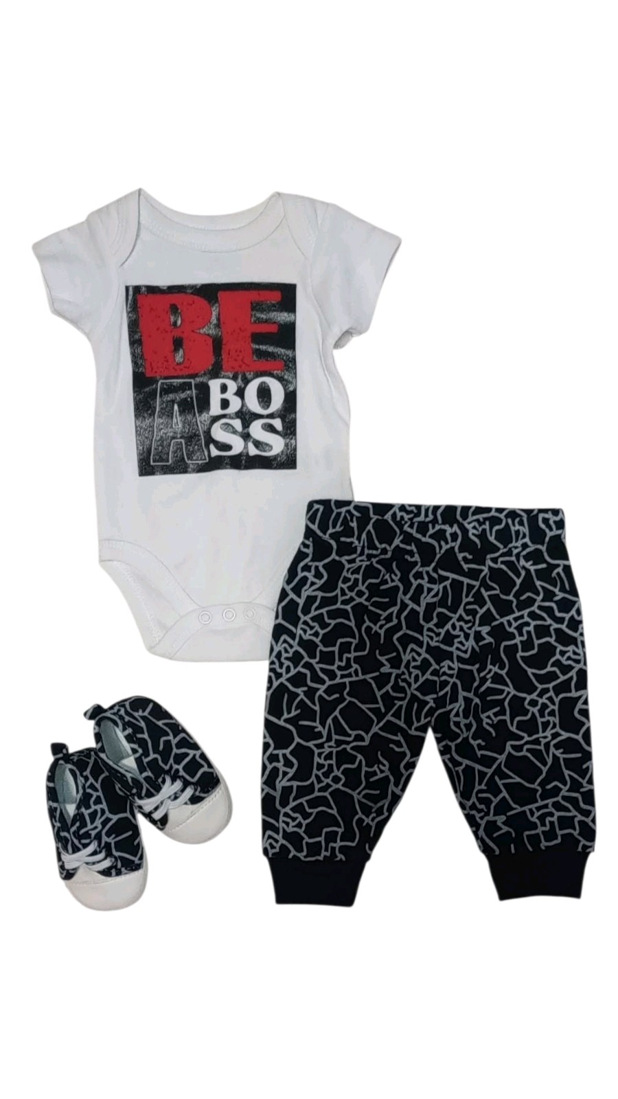 BE A BOSS 3-Piece Set, Long Pants, Short-Sleeved Shirt & Shoes, Size 0-3 Months.