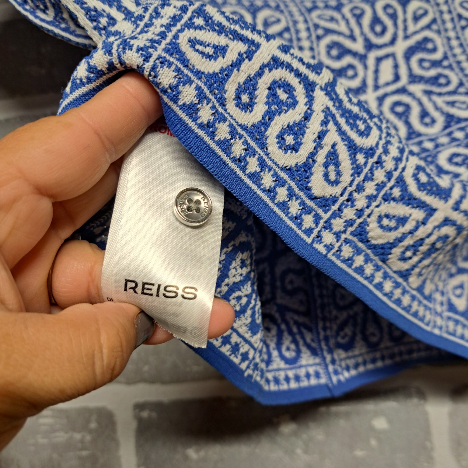 Reiss Kids Toddler Tile Pattern Knit Shirt In Blue/White Size 4-5 Y