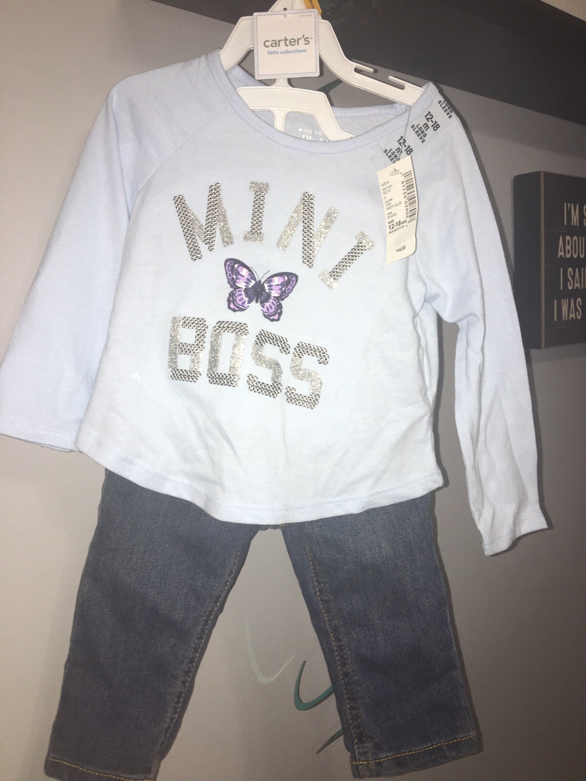 Childrens Place “ Mini Boss” 2 Piece Sequin / Denim Set 9m-18 Months