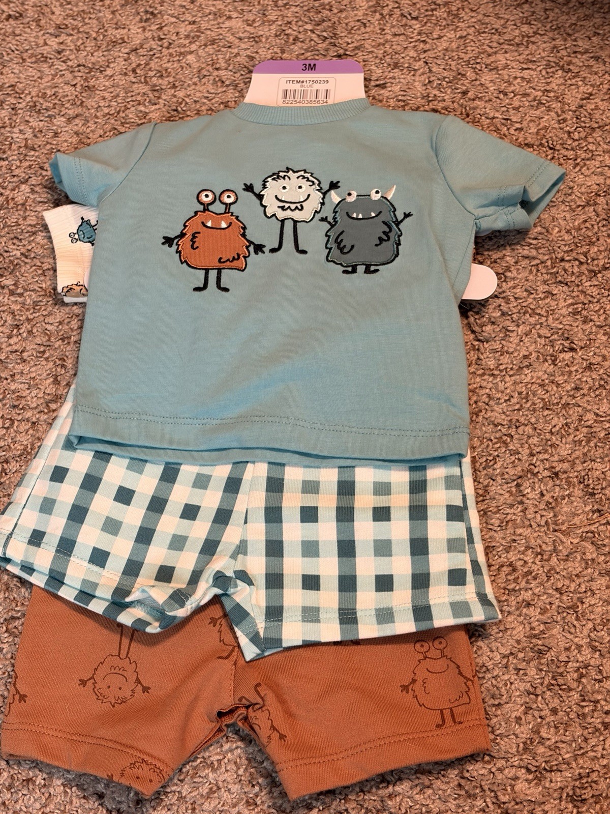 Brand New 3 Month Old Pekkle Brand Baby Boy Clothes- Monsters