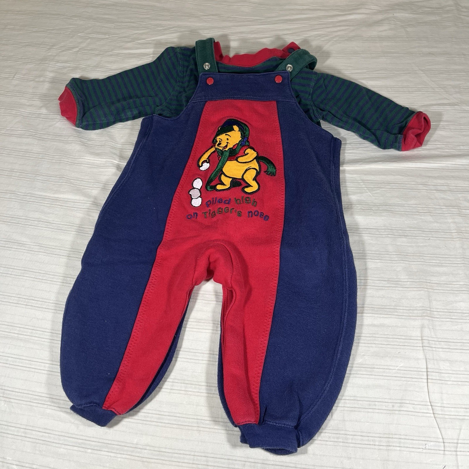 Vintage Disney Winnie the Pooh & Tigger 2-Piece Set 6 Mo Christmas Overalls