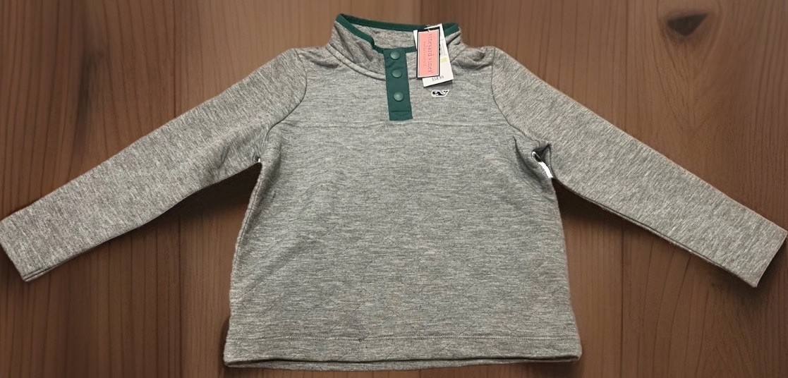 Classic Vineyard Vines Toddler Unisex 2T Grey Quilted Snap Quarter Pullover