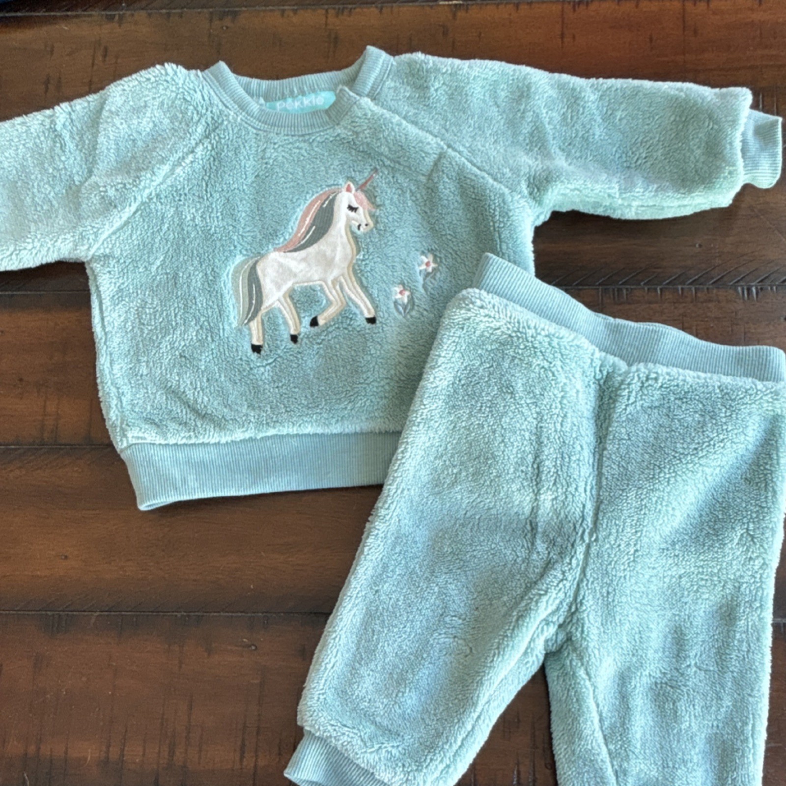Pekkle 3M Light Blue Unicorn Sweatshirt & Pants Set 100% Polyester
