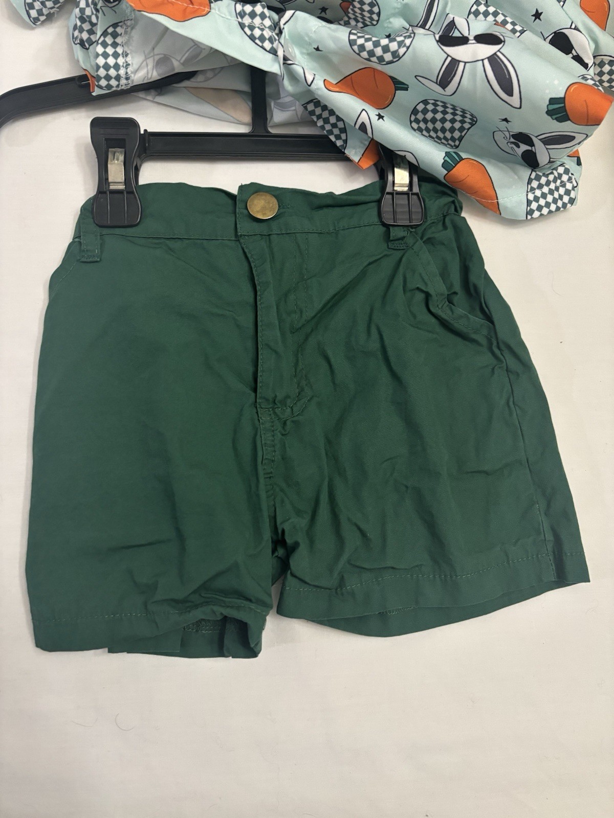 Toddler Boys 2-Piece Easter Outfit Shirt & Shorts Carrot Rabbit Print Bow Tie