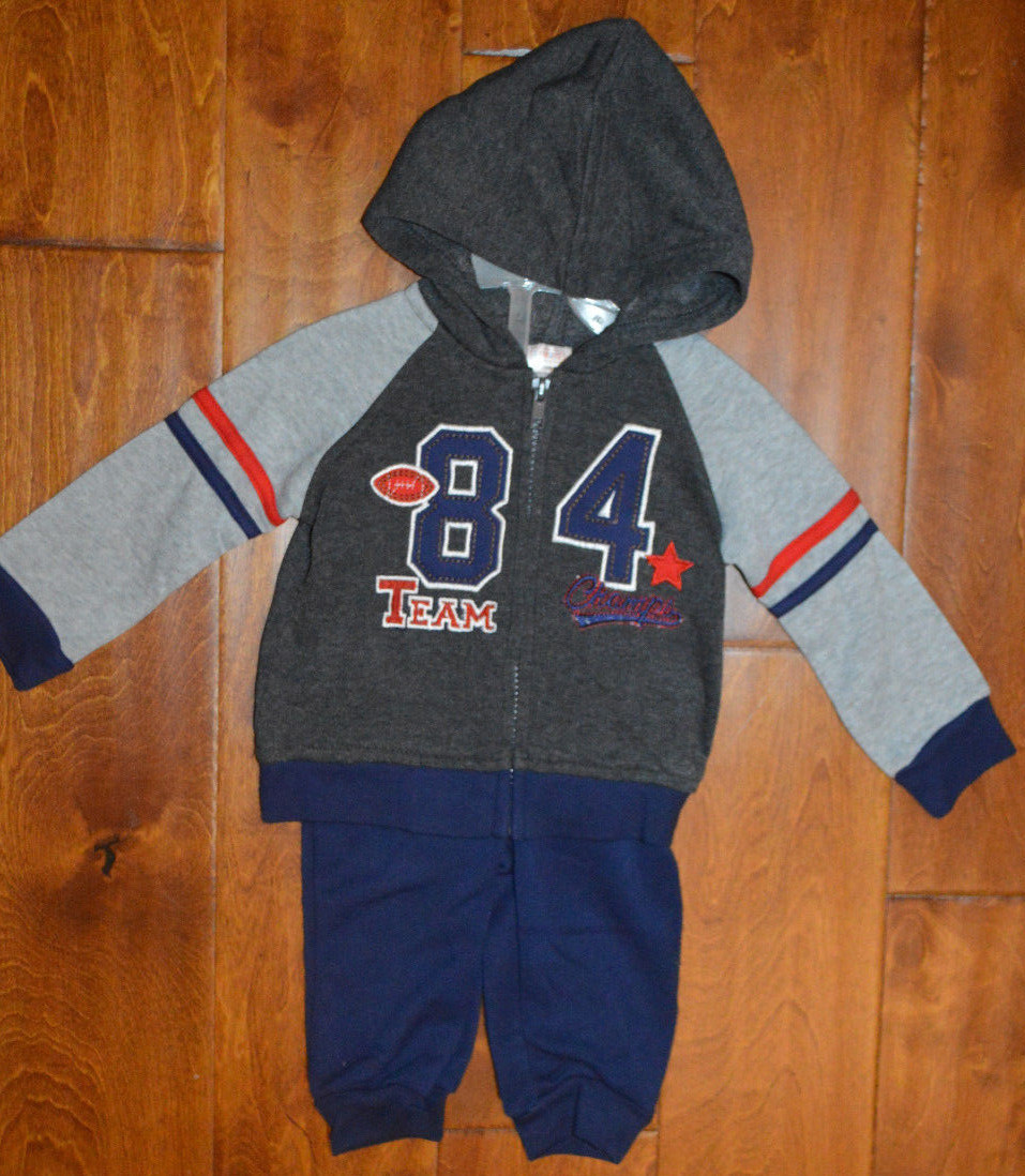 Baby Boy Swiggles Dark Gray Team Champs 2 Pc. Outfit Sweat Suit 0-3M, 3-6M