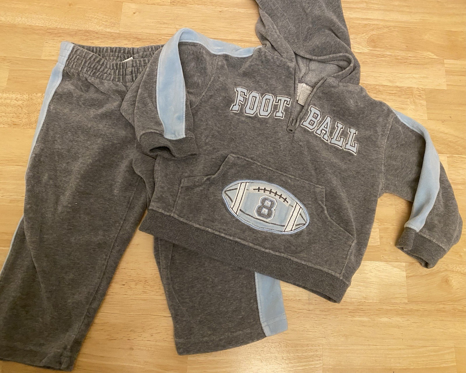 Miniwear Boys Soft 2 PC Velour Track Suit Zip-Up Hoodie Football Set 18 Months