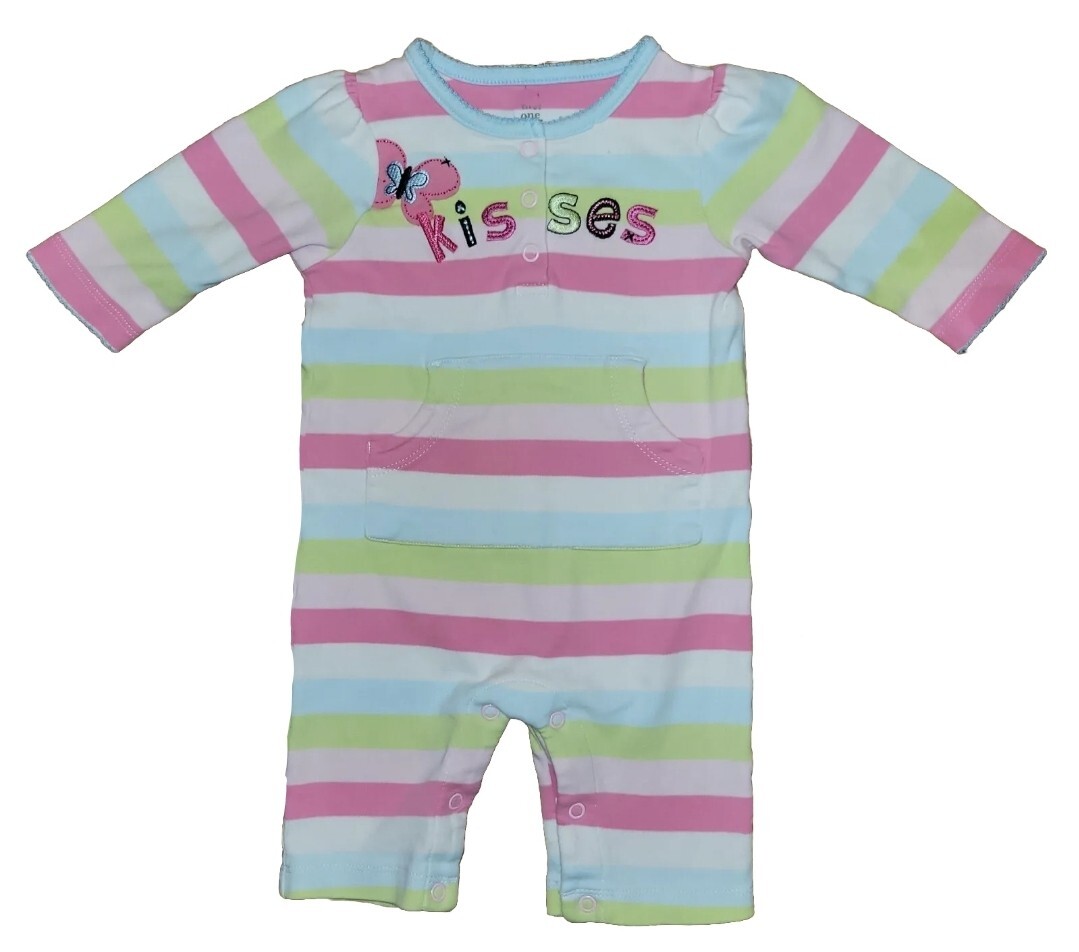 0-3 Month Carter’s Striped Pocket Front Pants Jumpsuit Butterfly “Kisses”