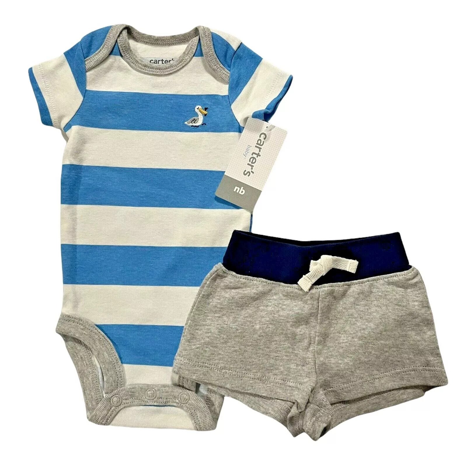 Carter’s Newborn Baby Boys 2pc Bodysuit & Shorts Outfit Set Blue-Gray-White