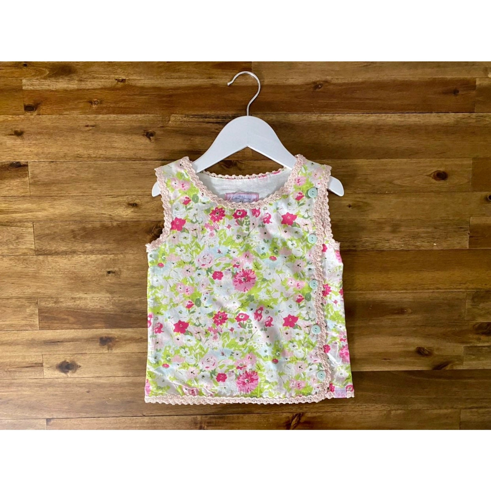 NWT SweetHoney Sleeveless Playsuit Set Summer Blooms Pink Green Gingham Shorts
