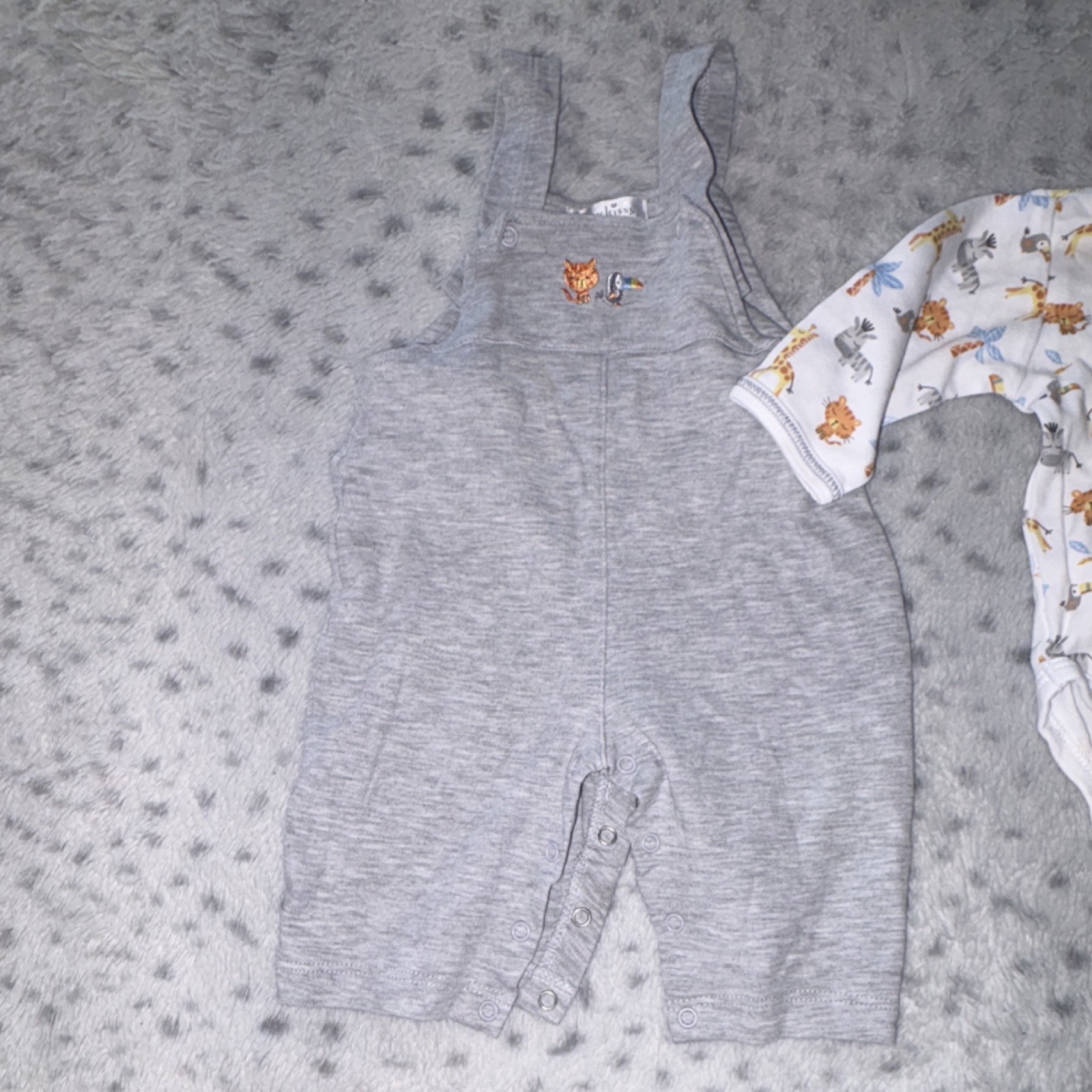 Kissy Kissy 0-3M Gray Safari Animal Bodysuit & Overalls Set Cotton