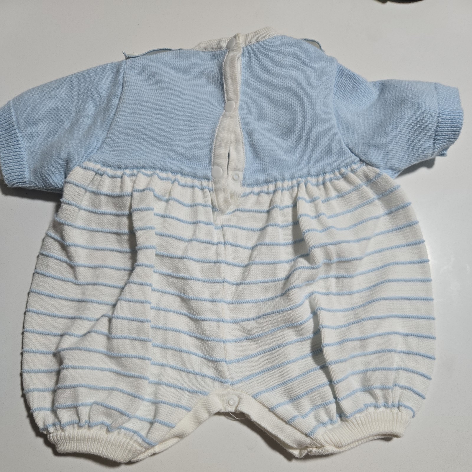 VTG Embroidered Knit Button Romper blue Baby Outfit 0-6 Mos